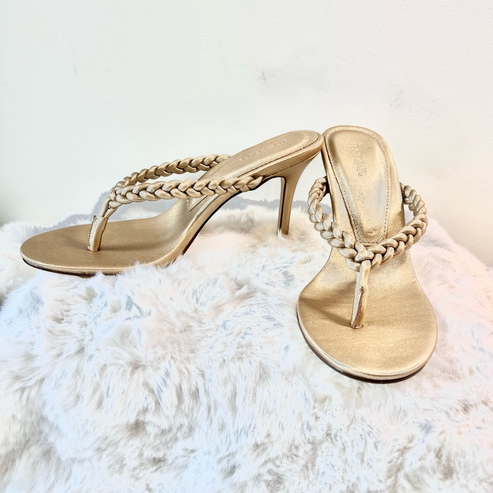 JustFab Metallic Gold Braided Thong Heels